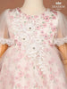 White and Pink Net Frock Adorned with Beads and Floral Laces - Diadem