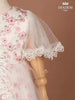 White and Pink Net Frock Adorned with Beads and Floral Laces - Diadem