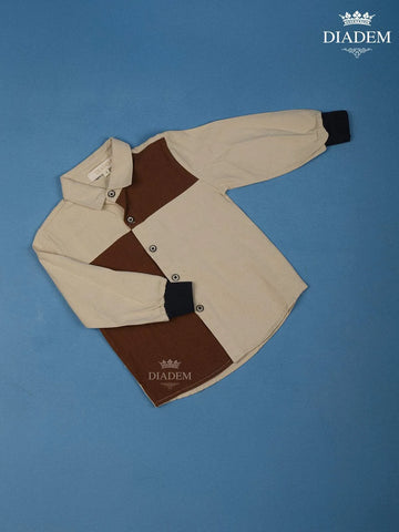 Beige And Brown Dual Colour Full Sleeve Cotton Shirt - Diadem