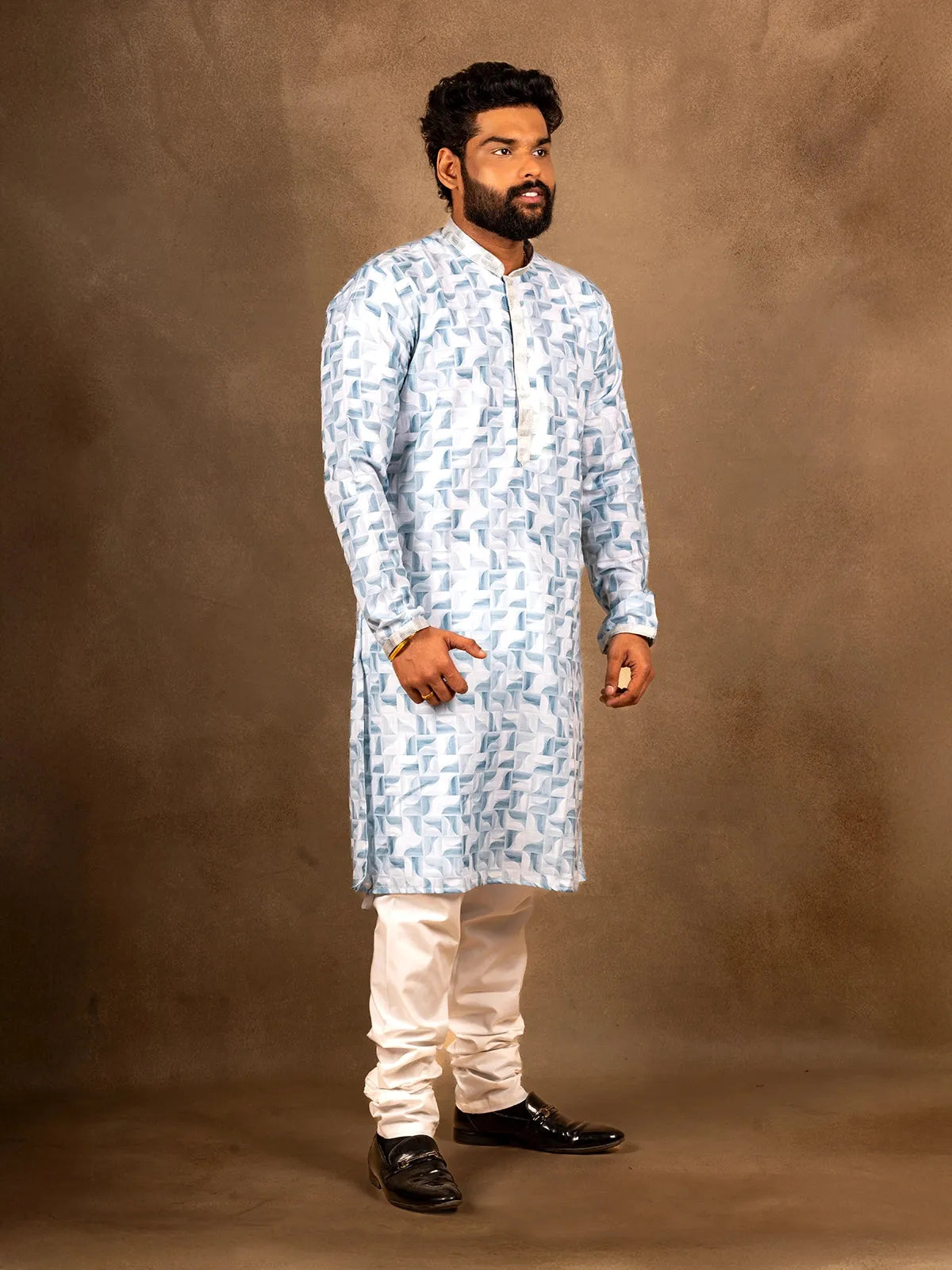Blue Kurta Set With Abstract Patterns, With Pant - Diadem