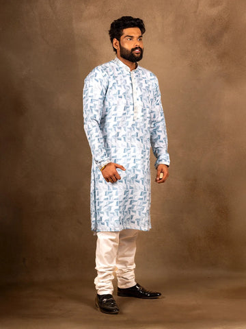 Blue Kurta Set With Abstract Patterns, With Pant - Diadem