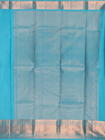 Sky Blue Leaf Motifs Pure Kanchipuram Silk Saree - Diadem