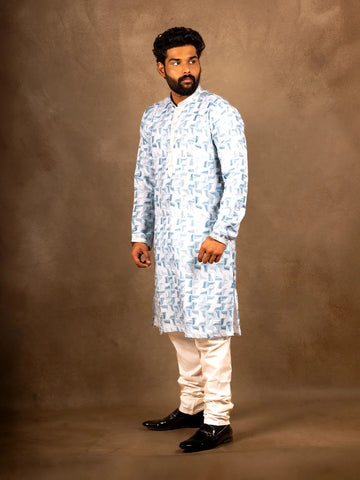 Blue Kurta Set With Abstract Patterns, With Pant - Diadem