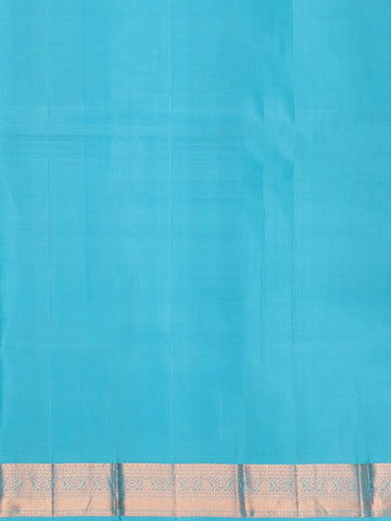 Sky Blue Leaf Motifs Pure Kanchipuram Silk Saree - Diadem