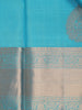 Sky Blue Leaf Motifs Pure Kanchipuram Silk Saree - Diadem