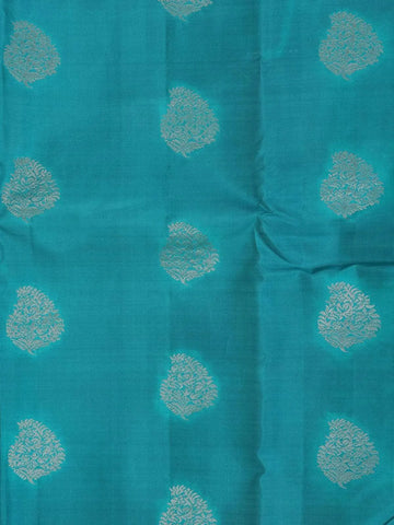Turquoise Blue Pure Kanchipuram Bridal Silk Saree with Paisley Motif on the Body with Zari Border - Diadem