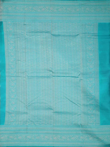 Turquoise Blue Pure Kanchipuram Bridal Silk Saree with Paisley Motif on the Body with Zari Border - Diadem
