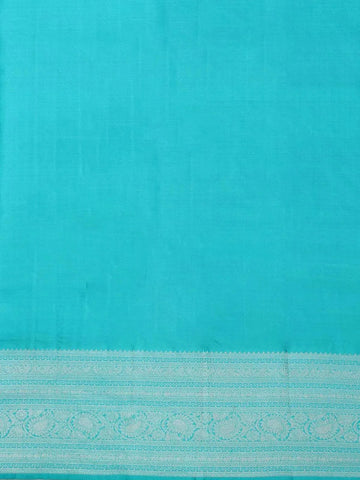 Turquoise Blue Pure Kanchipuram Bridal Silk Saree with Paisley Motif on the Body with Zari Border - Diadem
