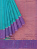 Blue Green Dual Tone Pure Kanchi Pattu Saree with Stripes on the body and Contrast Zari Border - Diadem