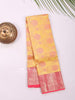 Yellow Pure Kanchipuram Bridal Silk Saree with Floral Motif on the body and Contrast Zari Border - Diadem