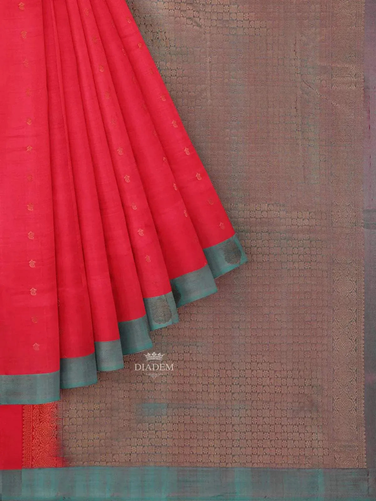Dark Pink Pure Kanchipuram Silk Saree with Zari Butta on the Body and Contrast Border - Diadem
