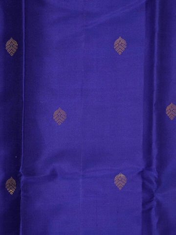 Royal Blue Pure Kanchipuram Bridal Silk Saree with Leaf Motif on the Body with Zari Border - Diadem