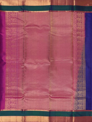 Royal Blue Pure Kanchipuram Bridal Silk Saree with Leaf Motif on the Body with Zari Border - Diadem