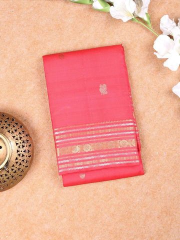 Pink Pure Kanchipuram Bridal Silk Saree with Chakra and Peacock Motif on the Body with Zari Border - Diadem