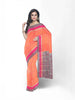 Orange and Pink Dual Tone Silk Saree with Stripes on the body and Contrast Zari Border - Diadem