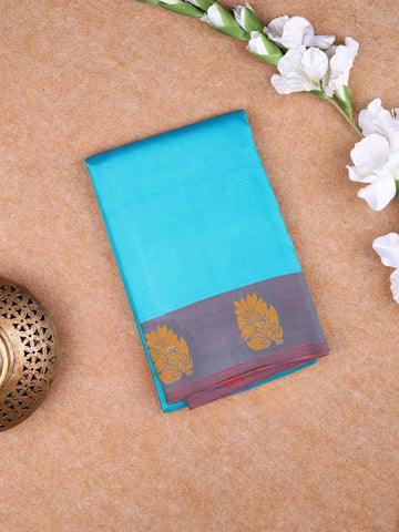 Aqua Blue Pure Kanchipuram Silk Saree with Plain Body Design with Designed Zari Border - Diadem