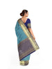 Blue Pure Kanchipuram Saree with Zari Brocade on the body and Contrast Zari Border - Diadem