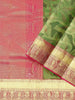 Parrot Green Pure Kanchipuram Silk Saree with Floral Motif on the body and Contrast Zari Border - Diadem
