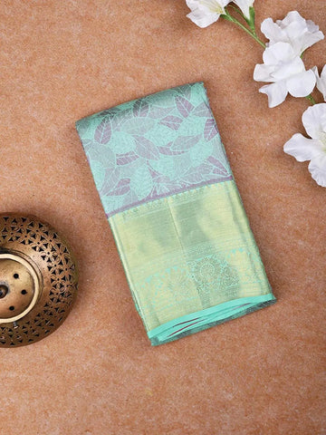 Turquoise Green Kanchipuram Bridal Silk Saree with Leaf Motifs - Diadem