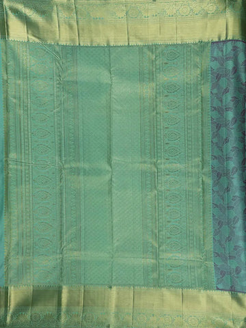 Turquoise Green Kanchipuram Bridal Silk Saree with Leaf Motifs - Diadem