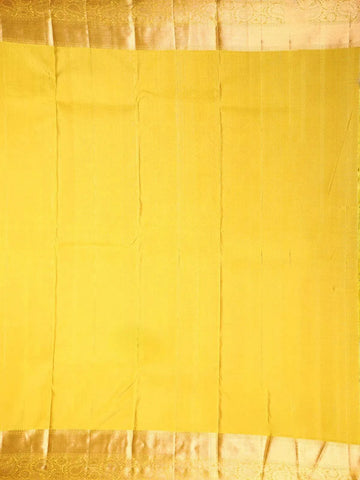 Yellow Pure Kanchipuram Bridal Silk Saree with Floral Motif on the Body with Zari Border - Diadem