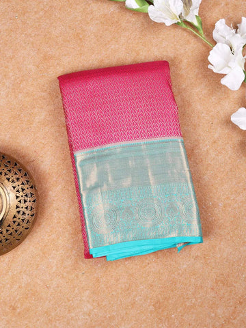 Red Pure Kanchipuram Bridal Silk Saree with Floral Design on the Body with Contrast Zari Border - Diadem