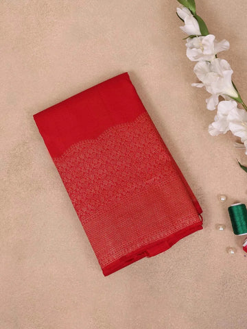 Red Pure Kanchipuram Bridal Silk Saree with Chakra Motif on the Body with Zari Border - Diadem
