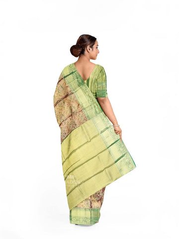 Gold with Mustard Dual Tone Pure Kanchipuram Bridal Silk Saree with Floral Motif on the body and Contrast Zari Border - Diadem