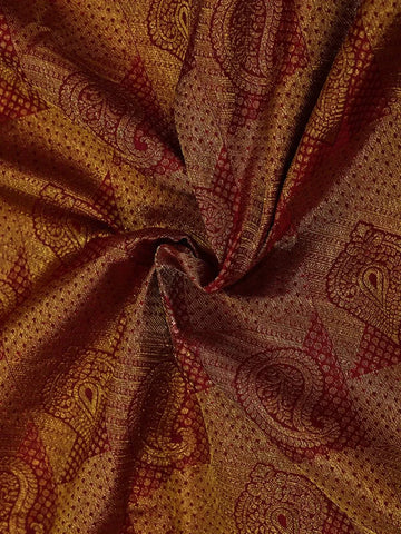 Maroon Pure Kanchipuram Bridal Silk Saree with Paisley and Floral Jacquard on the Body with Designed Border - Diadem