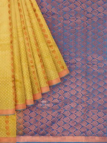 Yellow Silk Saree with Floral Motif on the Body and Contrast Zari Border - Diadem