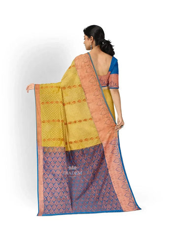 Yellow Silk Saree with Floral Motif on the Body and Contrast Zari Border - Diadem
