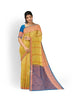 Yellow Silk Saree with Floral Motif on the Body and Contrast Zari Border - Diadem