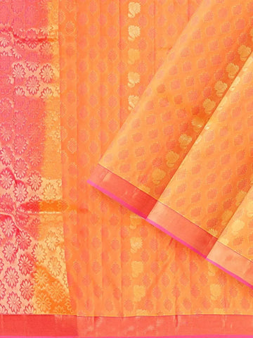 Orange Colour Silk Saree with Floral Motif on the body and Contrast Zari Border - Diadem