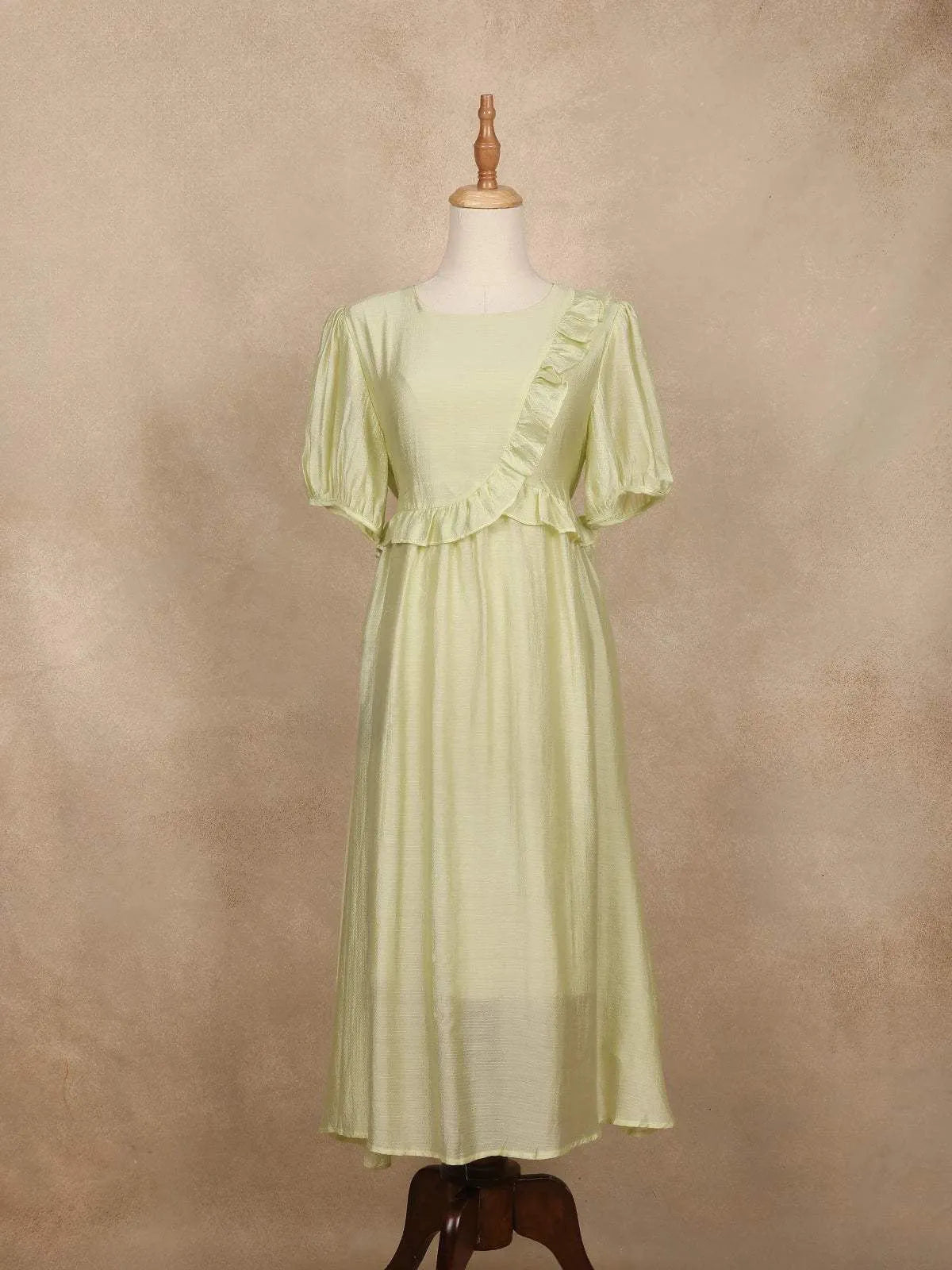 Pista Green with Ruffled and Stripes Pattern Gown - Diadem