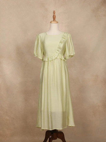 Pista Green with Ruffled and Stripes Pattern Gown - Diadem