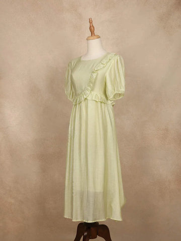 Pista Green with Ruffled and Stripes Pattern Gown - Diadem
