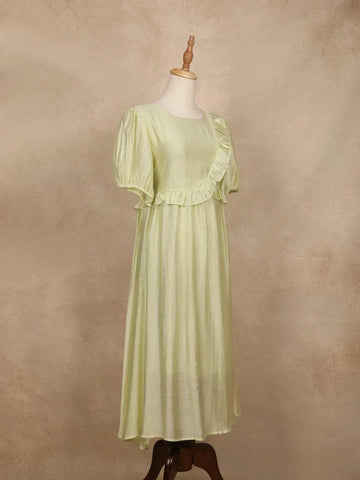 Pista Green with Ruffled and Stripes Pattern Gown - Diadem