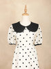 Off White Frock with Dotted Print and Peter Pan Neck - Diadem