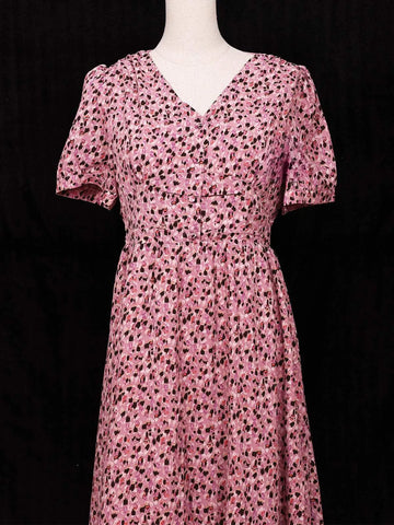 Pink Gown Adorned with Small Floral Designs - Diadem
