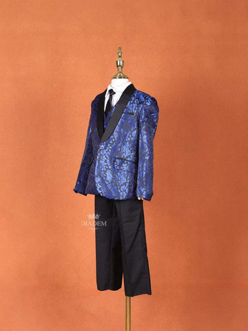 Royal Blue Raw Silk Tuxedo Coat Suit with attached Tie - Diadem