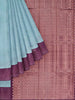 Teal Blue Pure Kanchipuram Bridal Silk Saree with Plain Design on the Body and Contrast Border - Diadem
