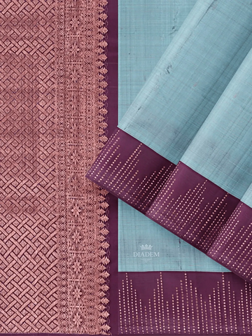 Teal Blue Pure Kanchipuram Bridal Silk Saree with Plain Design on the Body and Contrast Border - Diadem