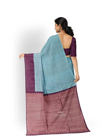Teal Blue Pure Kanchipuram Bridal Silk Saree with Plain Design on the Body and Contrast Border - Diadem