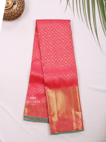 Red Pure KanchipuramBridal Silk Saree with Zari Brocade on the body and Zari Border - Diadem