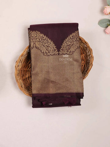 Dark Purple Pure Kanchipuram Bridal Silk Saree with Zari Butta on the body and Zari Border - Diadem