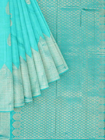 Aqua Green Pure Kanchipuram Bridal Silk Saree with Paisley Motif on the body and Zari Border - Diadem