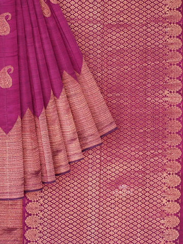 Burgundy Pure Kanchipuram Bridal Silk Saree with Paisley Motif on the body and Zari Border - Diadem