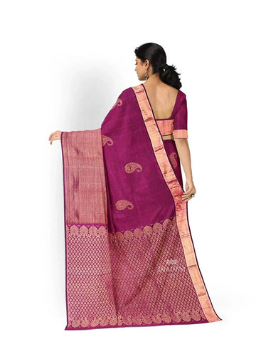 Burgundy Pure Kanchipuram Bridal Silk Saree with Paisley Motif on the body and Zari Border - Diadem