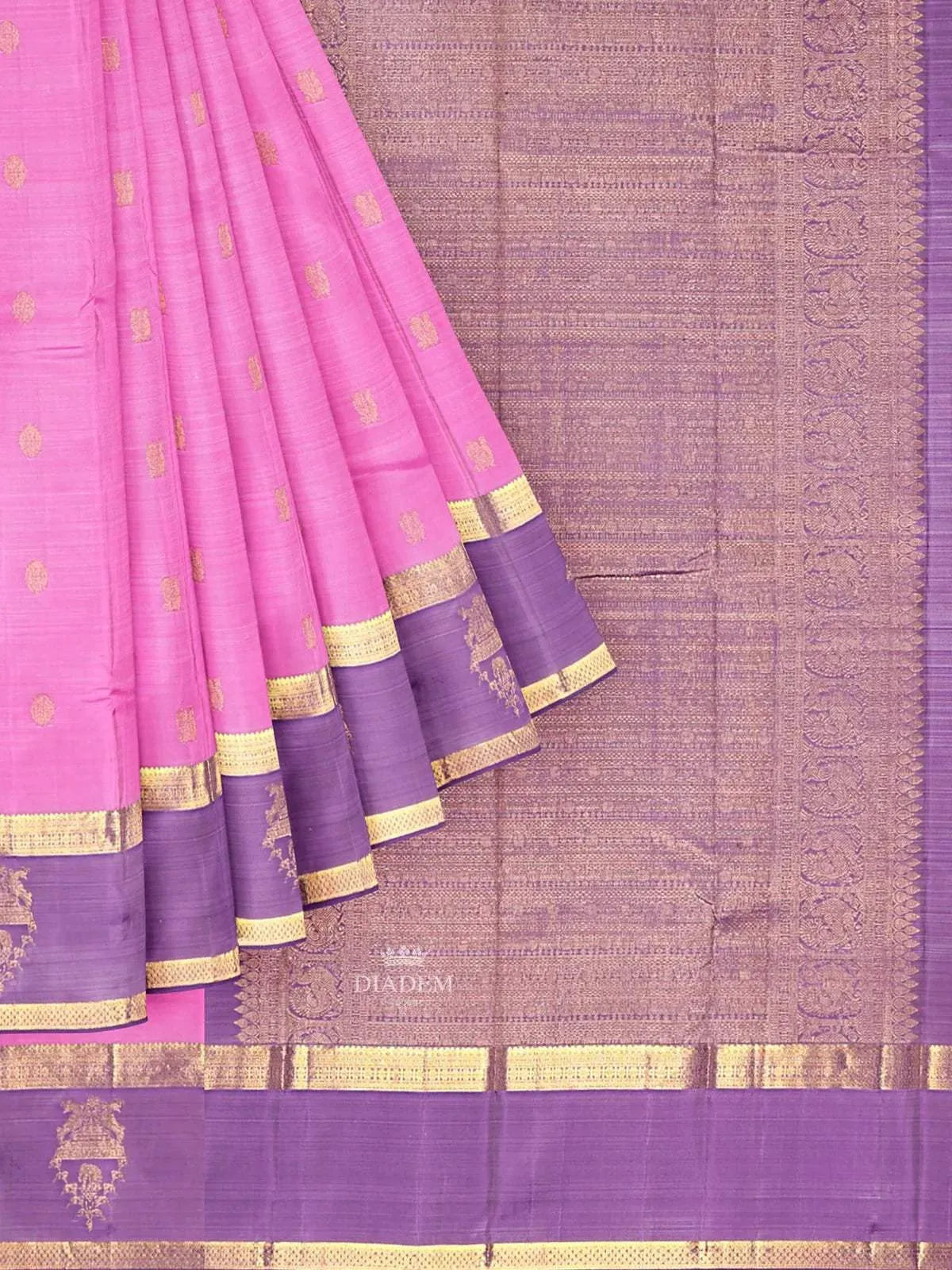 Purple Kanchipuram Pattu Saree with Zari Butta & Zari Border - Diadem