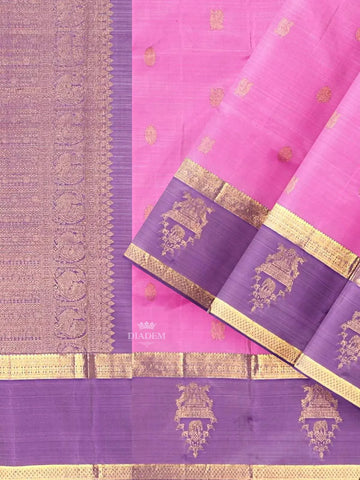 Purple Kanchipuram Pattu Saree with Zari Butta & Zari Border - Diadem